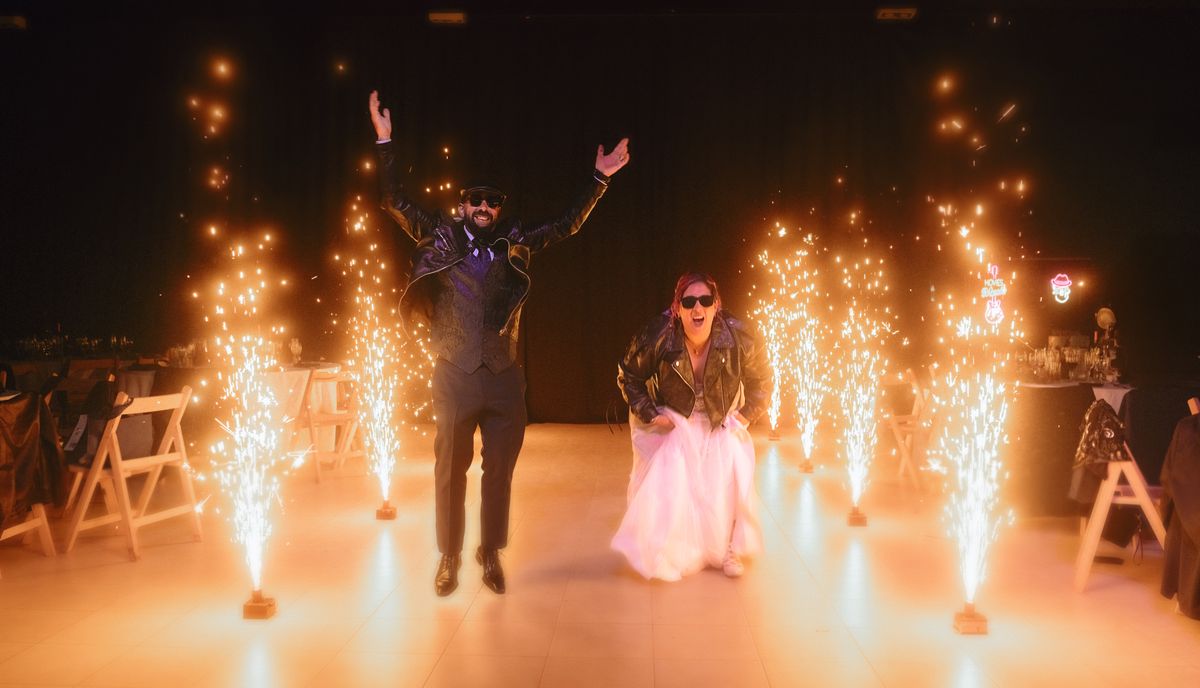 Cold spark fountains lighting the dance floor